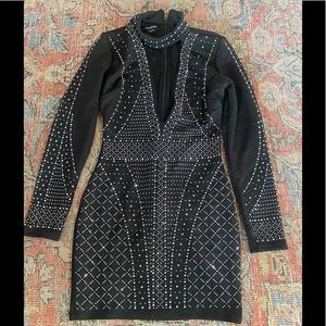 Bebe studded, deep V dress